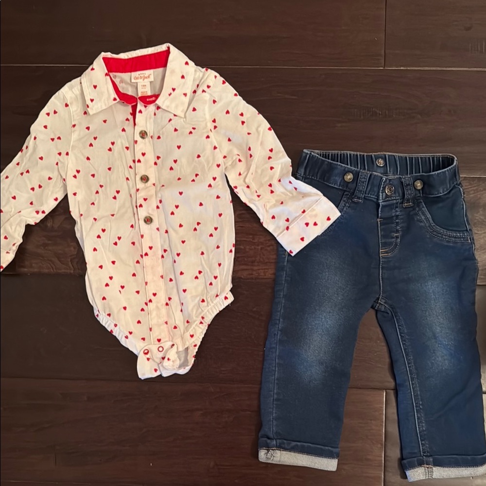 Baby Boys Cat & Jack Baby Heart Print Dress Shirt and jeans!